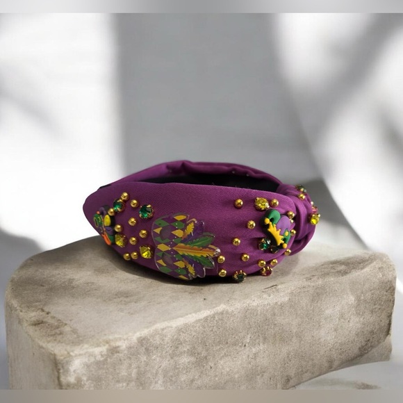 Mardi Gras Embellished Purple Headband - Picture 2 of 6
